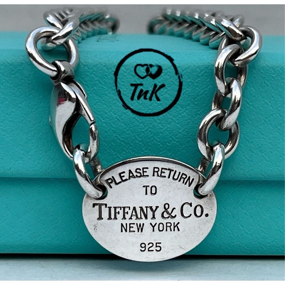 Tiffany & Co Return To Tiffany Oval Tag Choker Necklace- 925 Silver - 15.5" - Picture 3 of 16